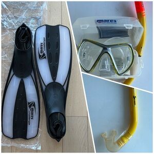 NWT bundle of snorkeling gear including finsUS6-7, mask and the scuba tube